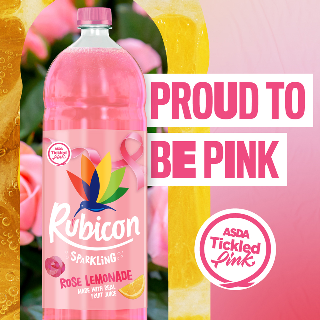 We’re proud to be pink 💗

This #BreastCancerAwarenessMonth, you’ll find our Sparkling Rose Rubicon 2L bottle in selected <a href="/asda/">Asda</a>  stores and on their website.

10% from sales will be donated to ASDA Tickled Pink charity partners <a href="/BreastCancerNow/">Breast Cancer Now</a> and <a href="/CoppaFeelPeople/">CoppaFeel!</a>.