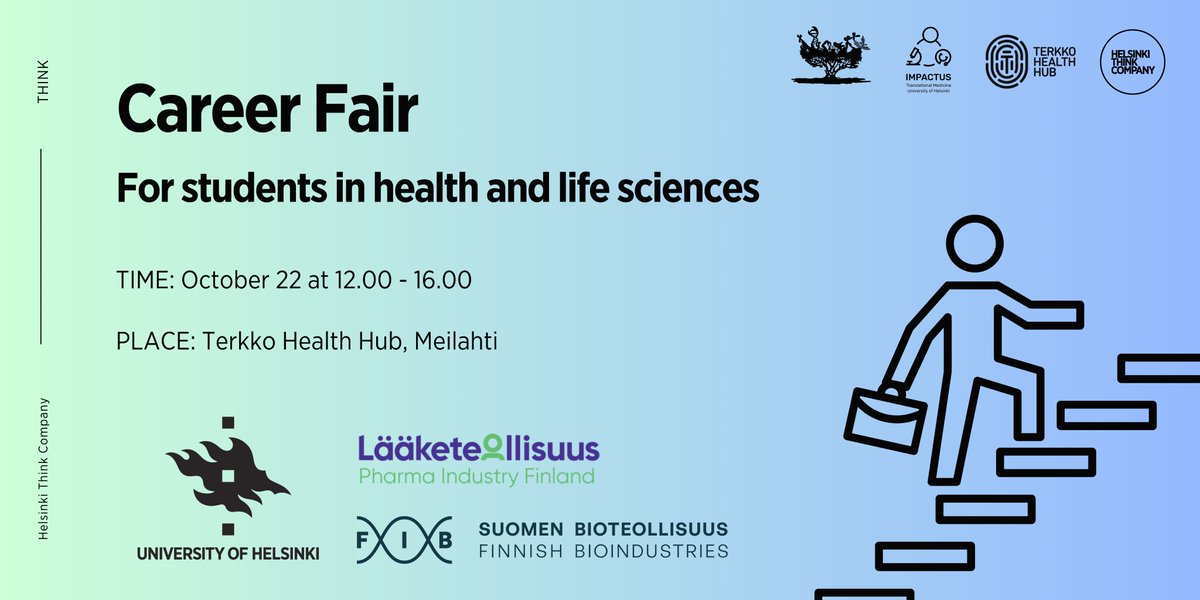 Helsinki Think Company (@helsinkithinkco) on Twitter photo Students! Welcome to the #Health and #LifeSciences Career Fair at <a href="/terkko/">Terkko Health Hub</a> on October 22 👩🎓
✍️Check our website for detailed programme and register there: terkko.fi/career-fair/
(don't forget the two #career workshops that require a separate registration!) Students! Welcome to the #Health and #LifeSciences Career Fair at <a href="/terkko/">Terkko Health Hub</a> on October 22 👩🎓
✍️Check our website for detailed programme and register there: terkko.fi/career-fair/
(don't forget the two #career workshops that require a separate registration!)