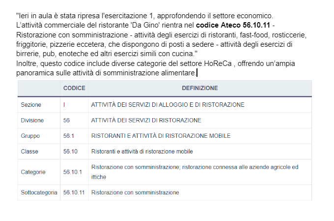 luca_nata's tweet photo. Ieri si è approfondito il settore economico, analizzando il ristorante "Da Gino", che rientra nella ristorazione con somministrazione.
A tal proposito, ecco un breve approfondimento sul codice Ateco pertinente.
#DirLav2024 @MicheTiraboschi https://t.co/Hd8cHuAG4X