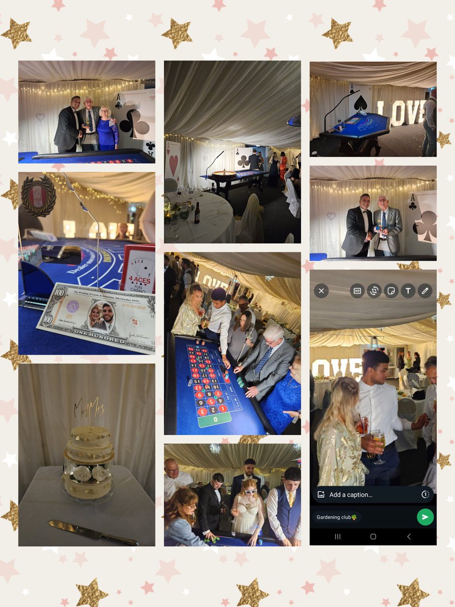 4acesfuncasino's tweet image. ♥️♣️♦️♠️ Cassie and Sebastian’s wedding and reception were held at the @OaklandsHotel Norwich on Saturday. George and his lovely wife won the 🏆as  #highroller of the night. 👏🏻 Well Done #funmoney 💰💵 💒👰🏻#brideandgroom #congratulations 🥂🍾