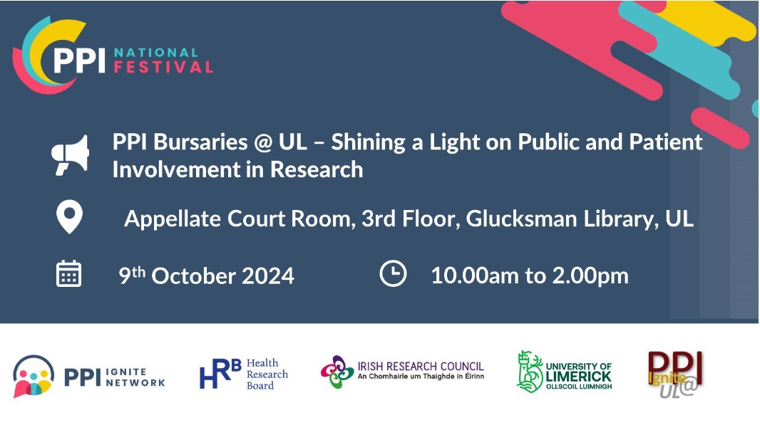 PPI Ignite Network Ireland (@ppi_ignite_net) on Twitter photo Today the #NationalPPIFestival2024 brings you...
PPI Bursaries @ UL, where <a href="/PPI_Ignite_UL/">PPI Ignite UL</a> will announce its seed funding programme and unveil research results and celebrate the vital contributions of PPI research partnerships.
learn more: tinyurl.com/mr9pubph Today the #NationalPPIFestival2024 brings you...
PPI Bursaries @ UL, where <a href="/PPI_Ignite_UL/">PPI Ignite UL</a> will announce its seed funding programme and unveil research results and celebrate the vital contributions of PPI research partnerships.
learn more: tinyurl.com/mr9pubph