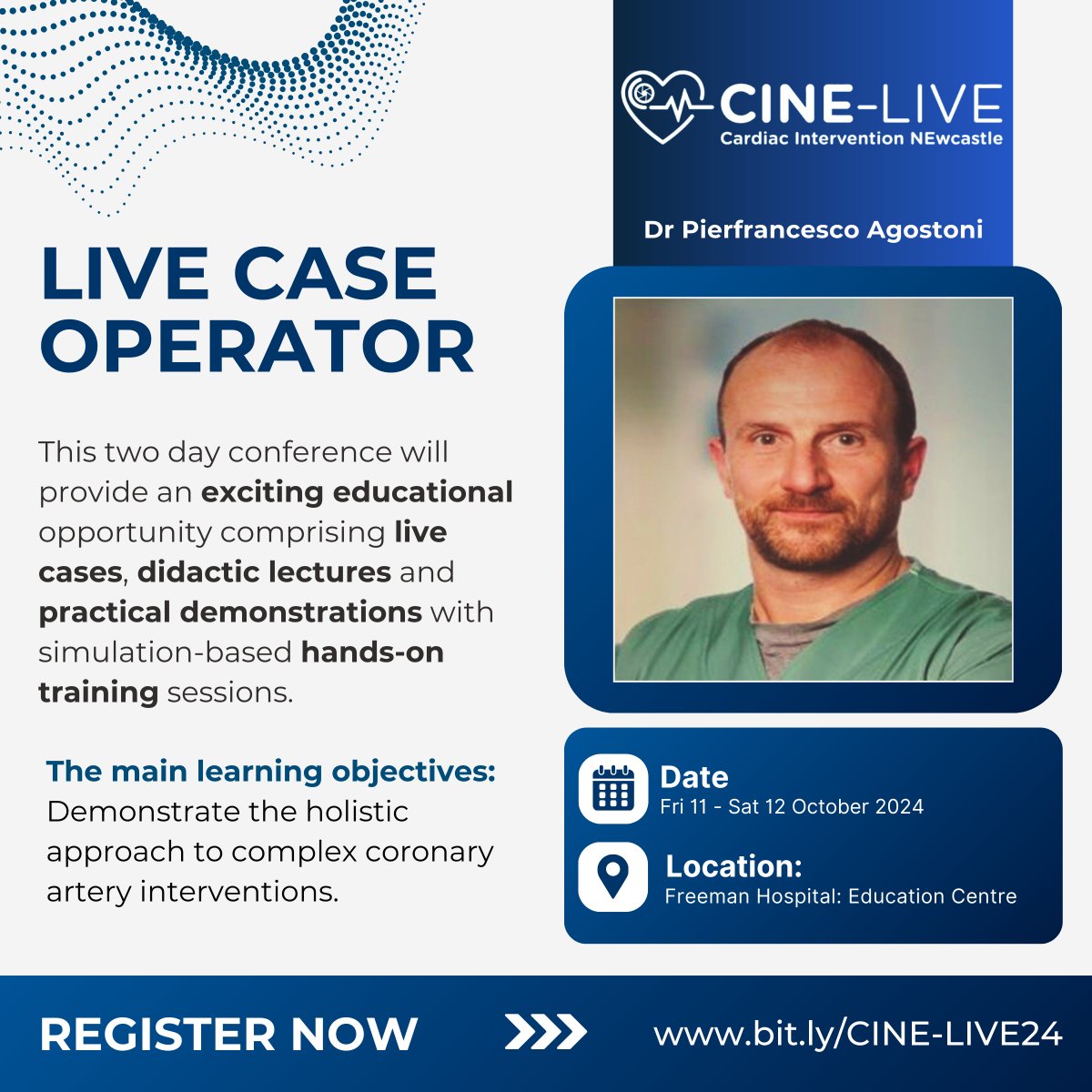 MillbrookMed's tweet photo. #CINELIVE will show live cases of CTO in post-CABG patients, emphasising the importance of native vessel intervention and coiling of vein grafts

Live case operators include @MohanedEgred @jdinaus @AgostoniPF and Carlo Zivelonghi

Join the discussion–register now:
https://t.co/x3LQNmkc92