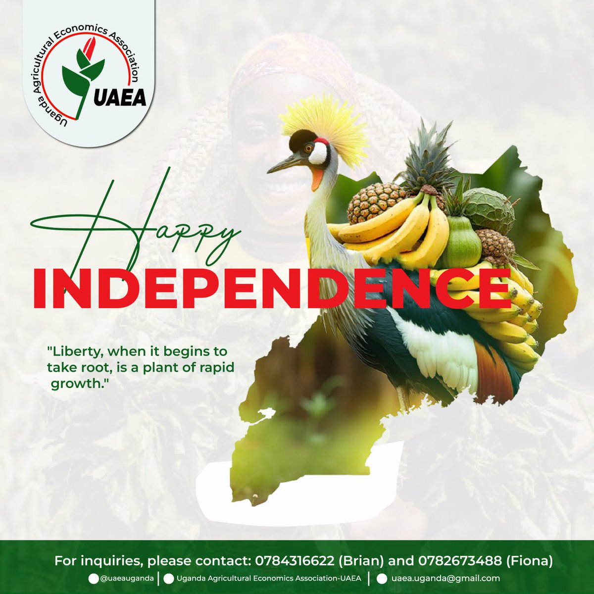 uaeauganda's tweet photo. Happy Independence Day to you🙏🙏🙏

 From all of us at Uganda Agricultural Economics Association (UAEA) Executive Committee. https://t.co/VBIQbTV0BU