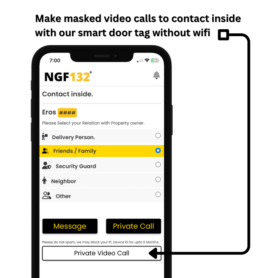 With ngf132 smart door tag you can have the ease of contacting inside the home with a masked vedio call even without wifi.

#ngf132 #smartdoortag #videocall #homeautomation
#ngf132 #smartdoortag #maskedcall #secure