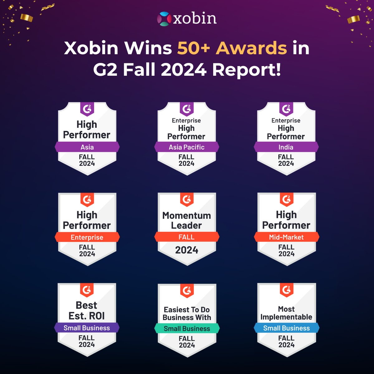 xobin_official's tweet image. Xobin has once again been named a G2 #HighPerformer for #TalentAssessment &amp;amp; #VideoInterviewing this Fall 2024!✨

A huge thank you to our users for their incredible reviews! 🙌 And a big shoutout to the amazing Xobin team for making this achievement possible. 💼👏

#G2Reviews