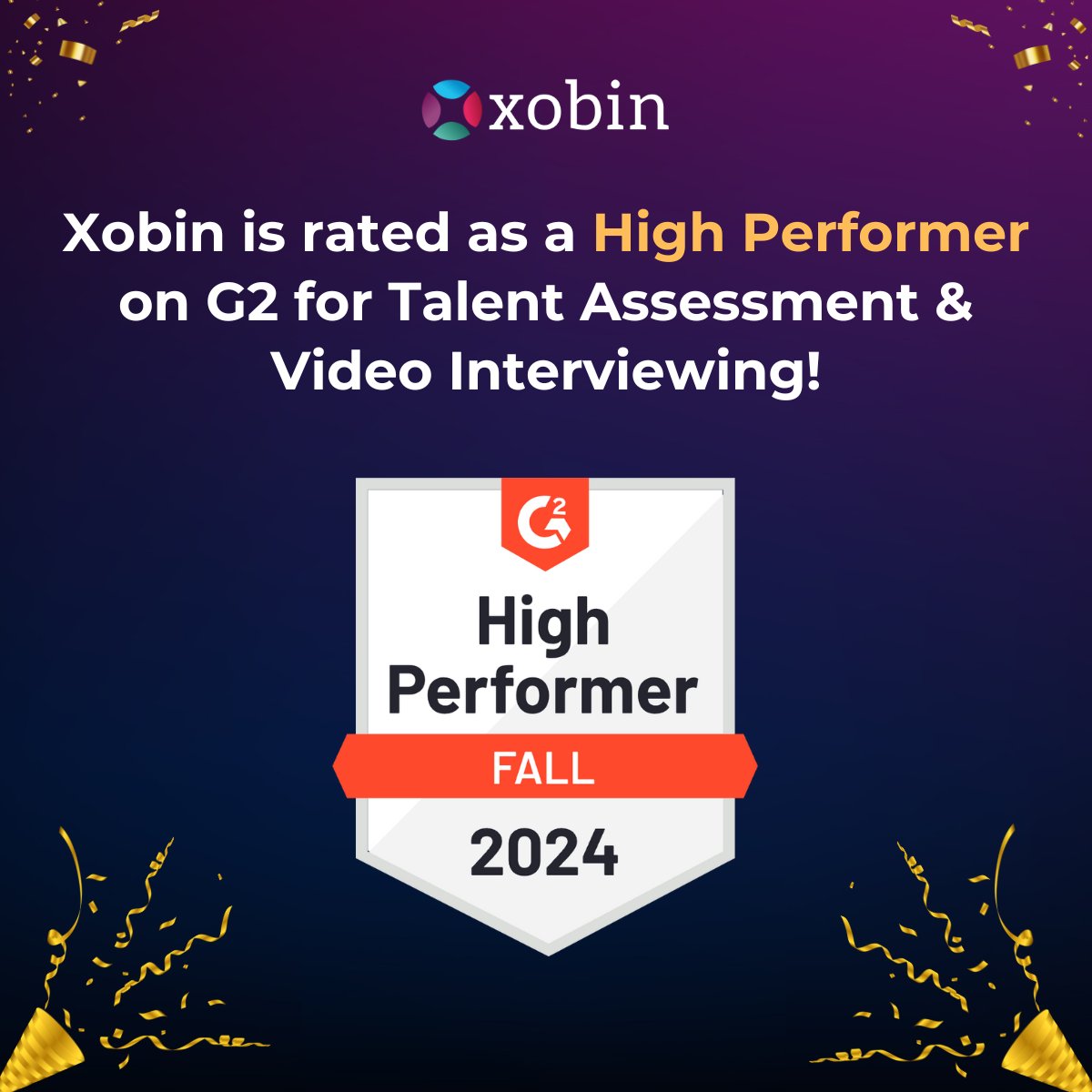 xobin_official's tweet image. Xobin has once again been named a G2 #HighPerformer for #TalentAssessment &amp;amp; #VideoInterviewing this Fall 2024!✨

A huge thank you to our users for their incredible reviews! 🙌 And a big shoutout to the amazing Xobin team for making this achievement possible. 💼👏

#G2Reviews