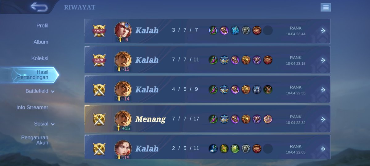 ahmdnrd's tweet photo. @mlbbfess Dapet gold terus sih, tapi yaaaaa sudahlah 😌 https://t.co/MJYP3ckLQC