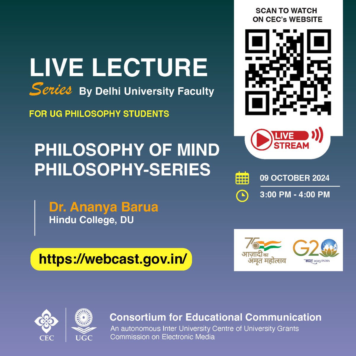 Live Lecture Series
Available on Vyas Higher Education Channel
Webcast on webcast.gov.in