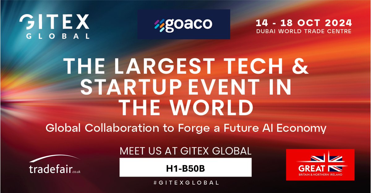 TFSUK's tweet image. @goacodigital is a Global Consultancy working as a partner with the public &amp;amp; private sectors, delivering innovative solutions and experiences that align to the needs of people, places &amp;amp; planet.​
See them on the #UKPavilion at @GITEX_GLOBAL stand H1-B50B.
#GITEX24 #blockchain #AI