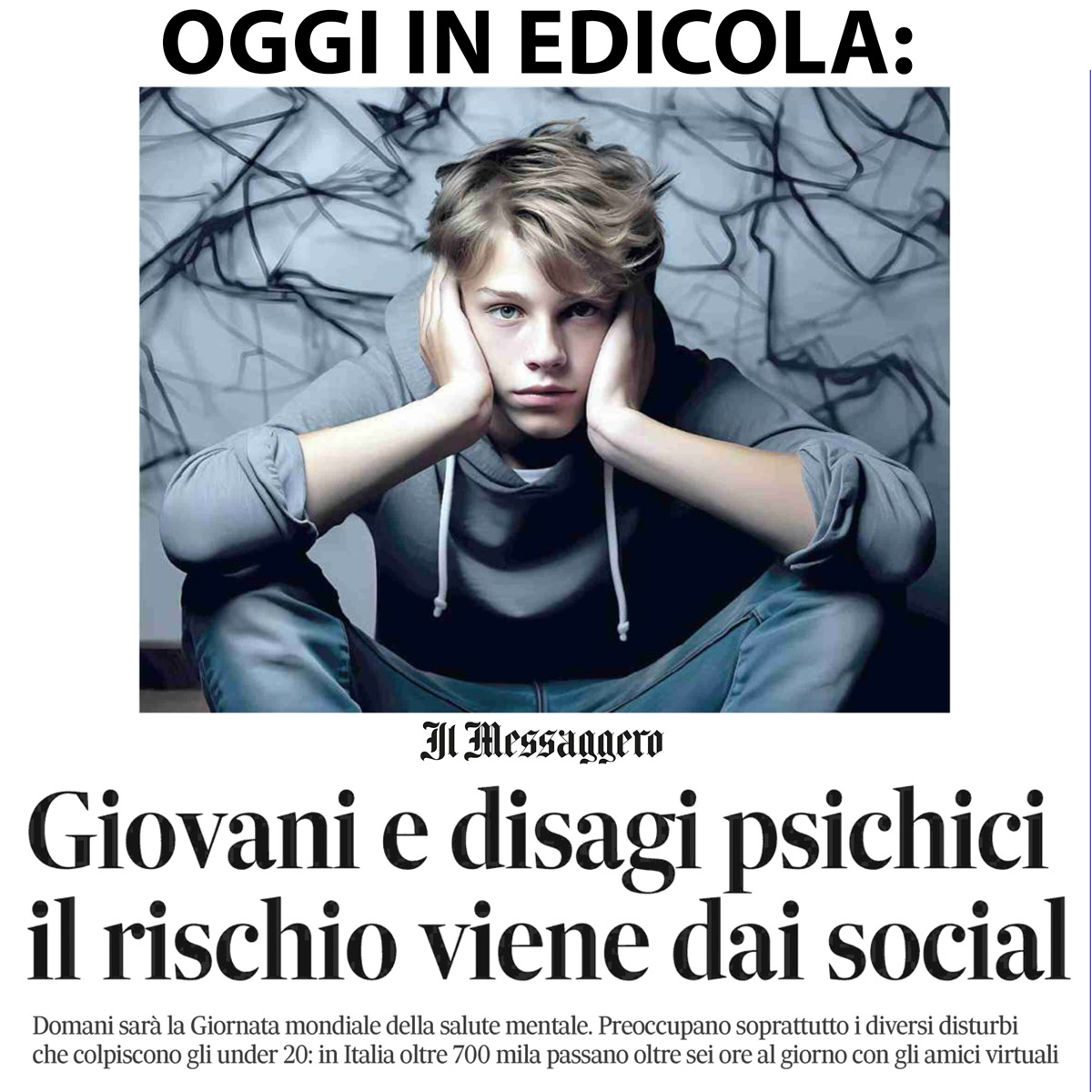 Vi consigliamo l'articolo di oggi (9/10/2024) su #ilMessaggero a pagina 19 nella Sezione SANITA':
#disagiopischico #salutementale #social