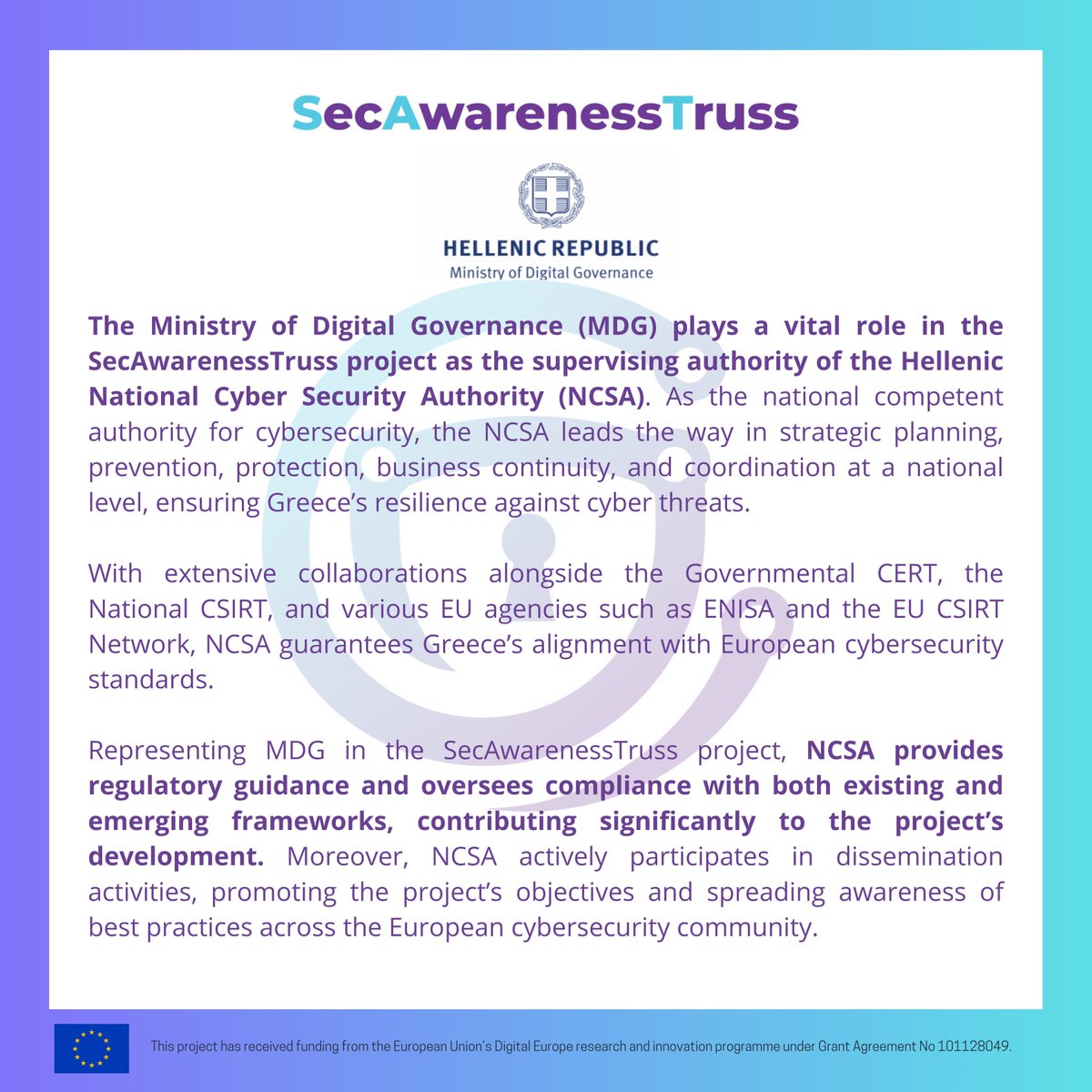 Meet #ministryofdigitalgovernance, one of our key partners in #SecAwarenessTruss

Find out more about Ministry of Digital Governance here: mindigital.gr