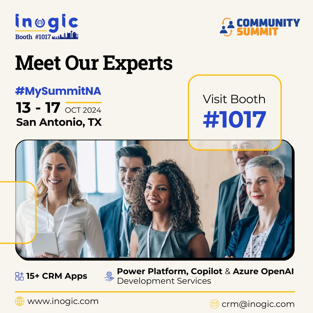 Maplytics's tweet image. 🧵3/8 What would be happening at Booth 1017?
Experience live demos of our cutting-edge 15+ Dynamics 365 apps like #Maplytics, #WhatsApp4Dynamics, and more
Get insights into our AI-based services and consulting solutions. Come see the innovation in action! 👀
#MySummitNA
#SummitNA