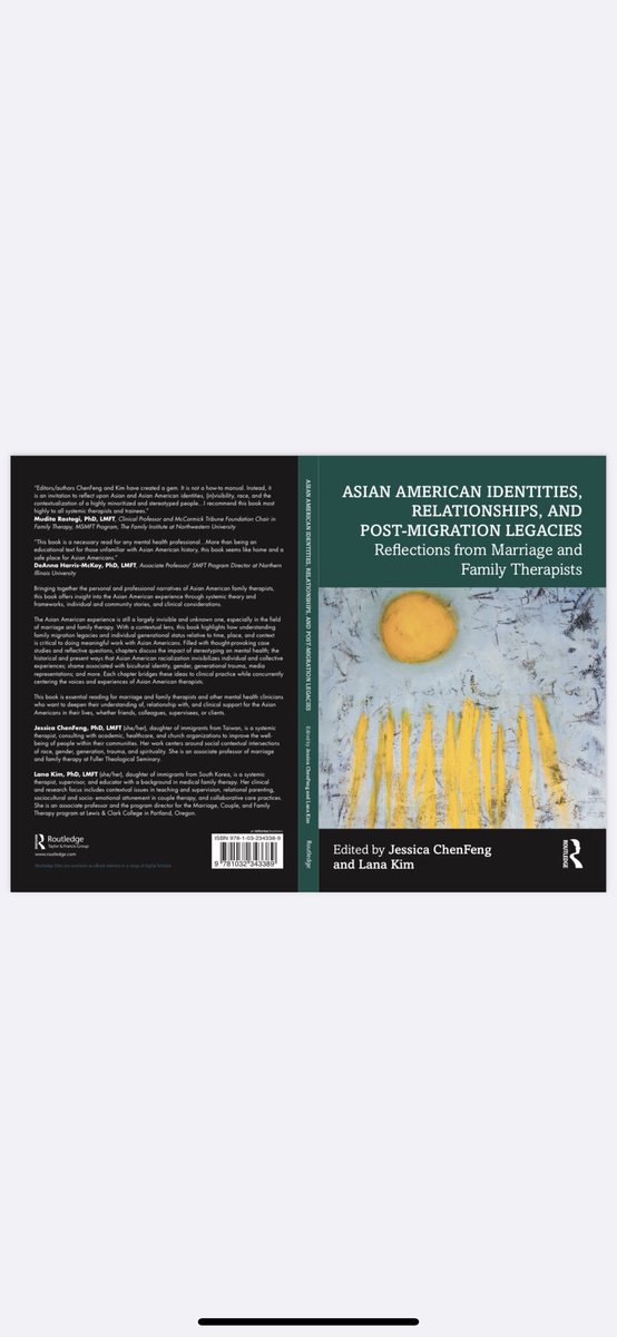 Great work Jessica and Lana on the first book of its kind! Such a great resource! An honor to write a chapter with Bowbay for this amazing book on therapy as activism. #asianamerican, #therapy, #activism 

routledge.com/Asian-American…
