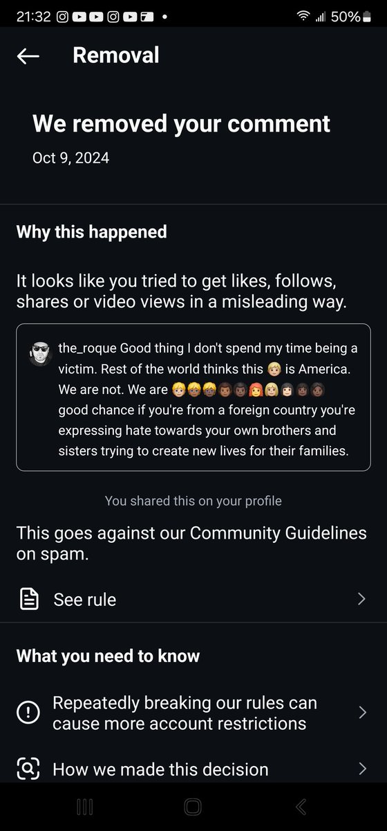 Roqu3_24's tweet photo. Looks like I got punished for defending Americans as a whole. Wish I had a pic of the post. Blaming Europeans for colonialism, slavery, genocide and whatnot in America.  I'm expressing that much of the world sees America as white oppressors. I hope you see what I meant. https://t.co/URZNX4xZQc