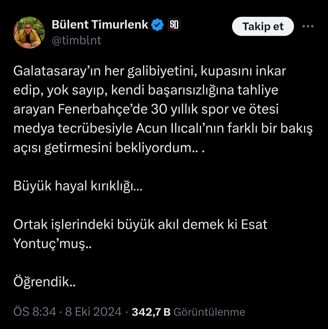 gs teşkilatının basın ayağı iyi çalışıyor. <a href="/timblnt/">Bülent Timurlenk</a> geçen sezon rekor puan toplayan FB karşısında sezon boyu en kilit  oyuncuları kart görmeyen,her hafta rakibinin en iyi oyuncusu cezalı olan gs takımı hak mı etmiş şampiyonluğu? Konuşmayalım mı gerçekleri? Ucuza gitmediniz umarım