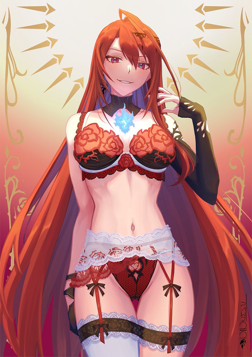 PAWZ212's tweet photo. Lingerie Model 「Elizabeth Rose Bloodflame」 

She is grace, she is majesty, she is the QUEEN.

Her OG costume has a lot of cool patterns that I tried incorporating to the lingerie design!

(Also, there's a bebe hippo somewhere there, can u spot it? XD)

#BloodflameArt https://t.co/soYT7Q5IZC