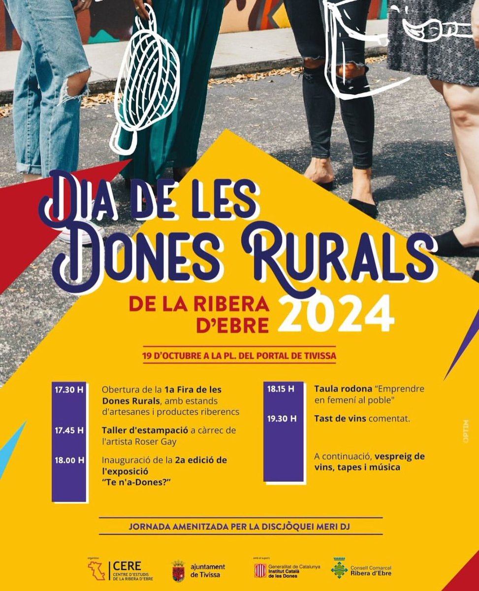 💪🏻 1r DIA DE LES DONES RURALS DE LA RIBERA D’EBRE 

Aquest 19 d’octubre, des del CERE i l’Ajuntament de Tivissa celebrem per primera vegada el Dia de les Dones Rurals a la Ribera d’Ebre! 

#DonesRurals #RiberaEmpoderada #DiaDeLesDonesRurals #EmpoderamentFemení #RuralÉsFutur