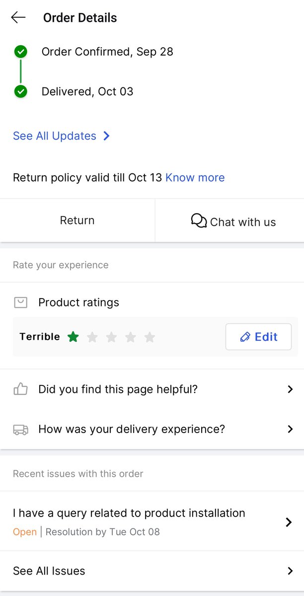 RameshBangaru2's tweet photo. @flipkartsupport  
Doesn’t buy flipkart app anyone please 
My order delivered 03 October 
Installation not completed any customer service I’m racing complaint issue clear ofter 24hours  

But next 24 hours same problem today 9th October still not clear my issue https://t.co/TiPMKF8ICq