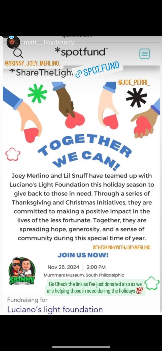 skinnyjoeym's tweet image. Skinny Joey Merlino &amp;amp; Lil Snuff have teamed up with Luciano’s light foundation this holiday season to give back to those in need #DontBeCheap #Donate