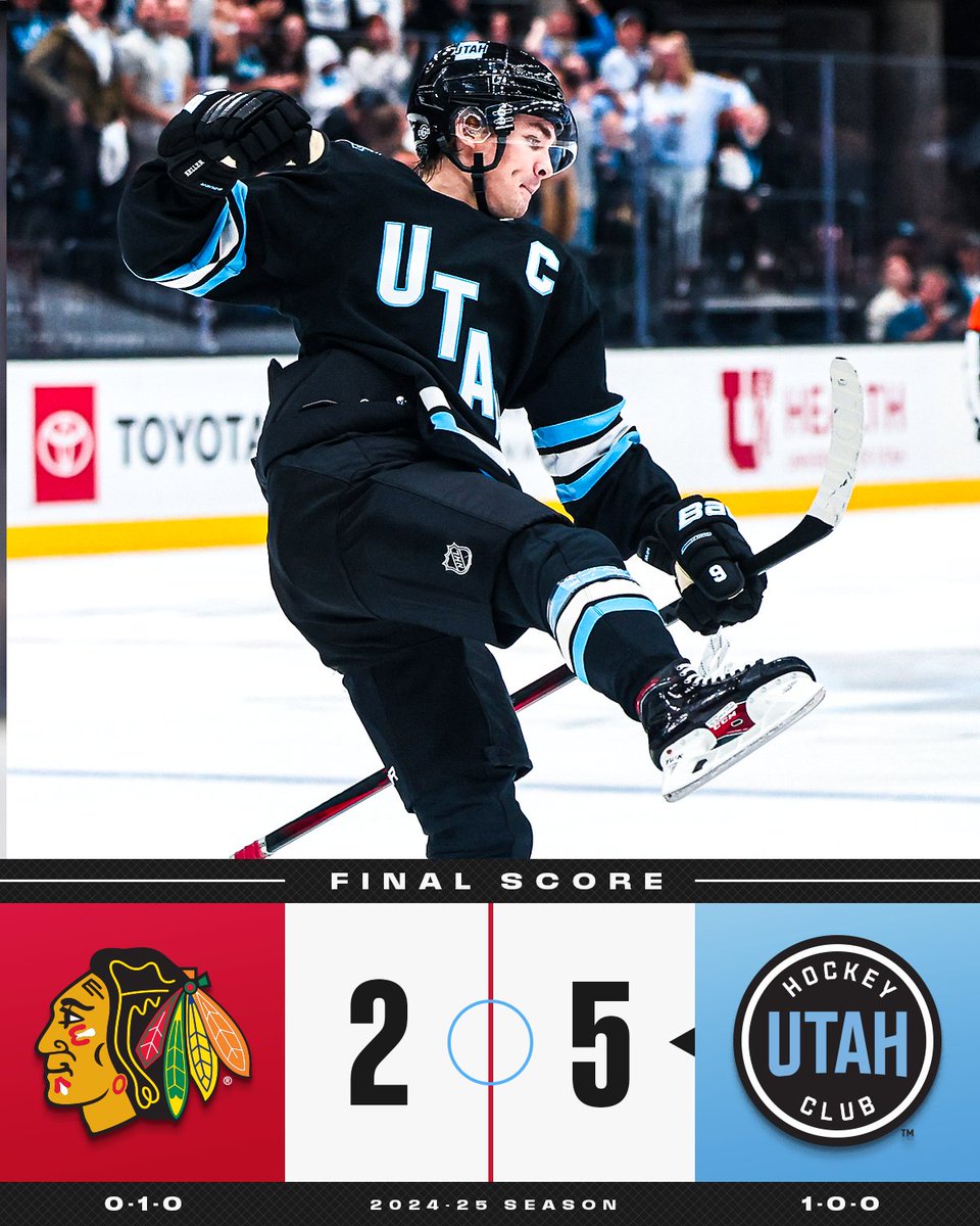 NHL's tweet image. THE UTAH HOCKEY CLUB GETS THE WIN IN THEIR INAUGURAL GAME! 👏 #NHLFaceOff