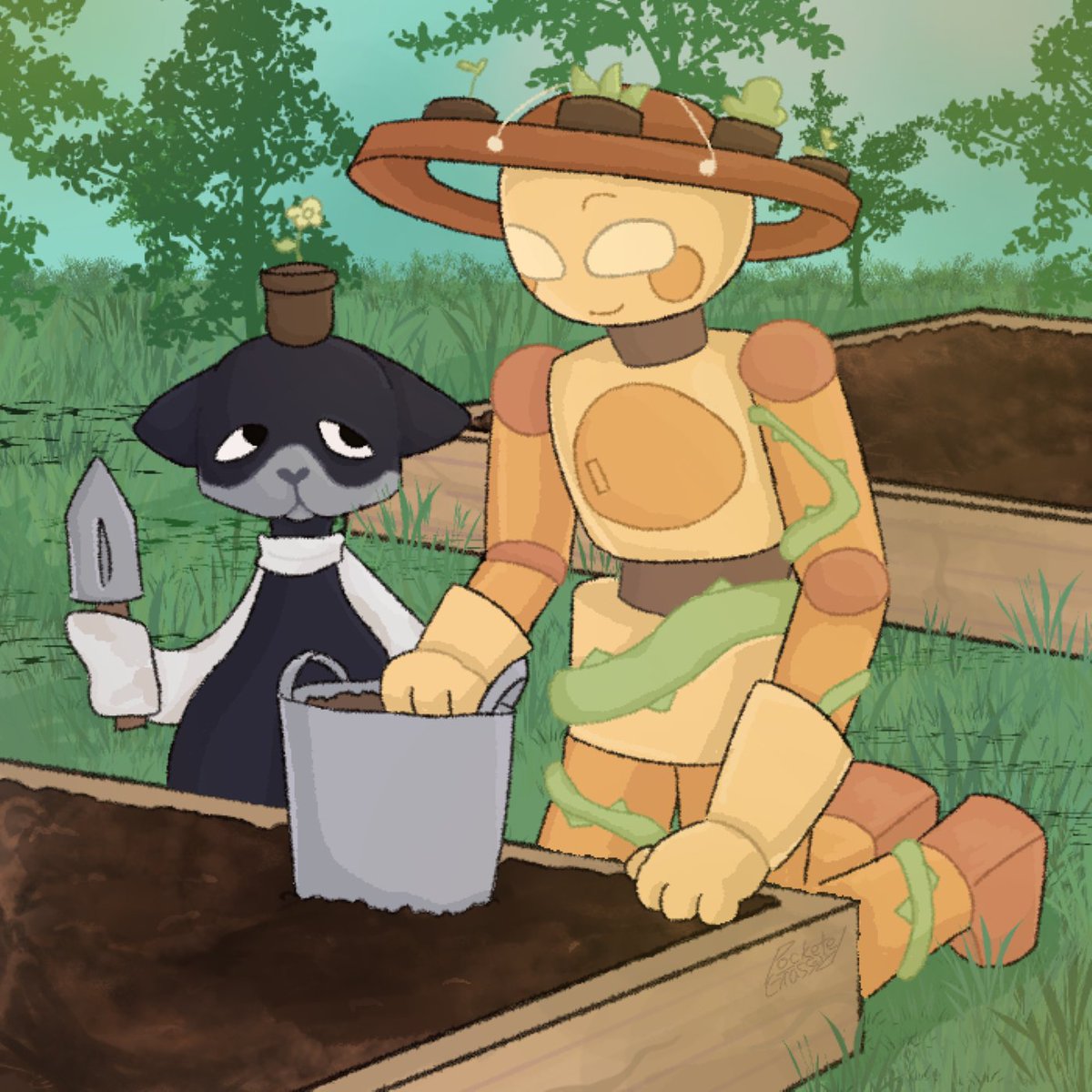 pocketedgrass's tweet image. Characters by cadybrenn3 (Left) and anaroisonline (Right) on ArtFight