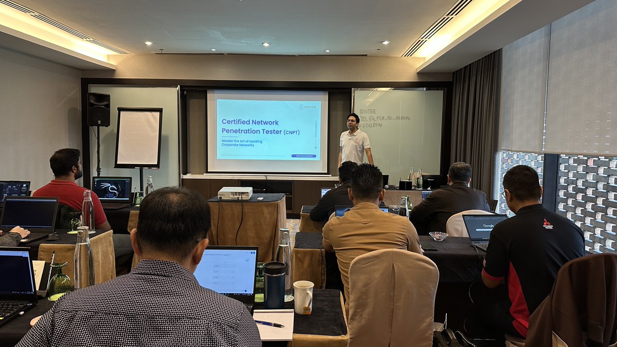 EnciphersLabs's tweet photo. Following the incredible feedback and response to our #CertifiedWebAppSecExpert training in Kuala Lumpur, we're excited to be back with our #CertifiedNetworkPenetrationTester Course and Certification, starting today!
An amazing group of participants eager to dive in. Looking forward to guiding them through hacking servers, performing privilege escalation, compromising AI applications, and ultimately becoming domain admins. Let the hacking begin!
#CNPT #NetworkPentesting #RedTeaming #Hacking #Training