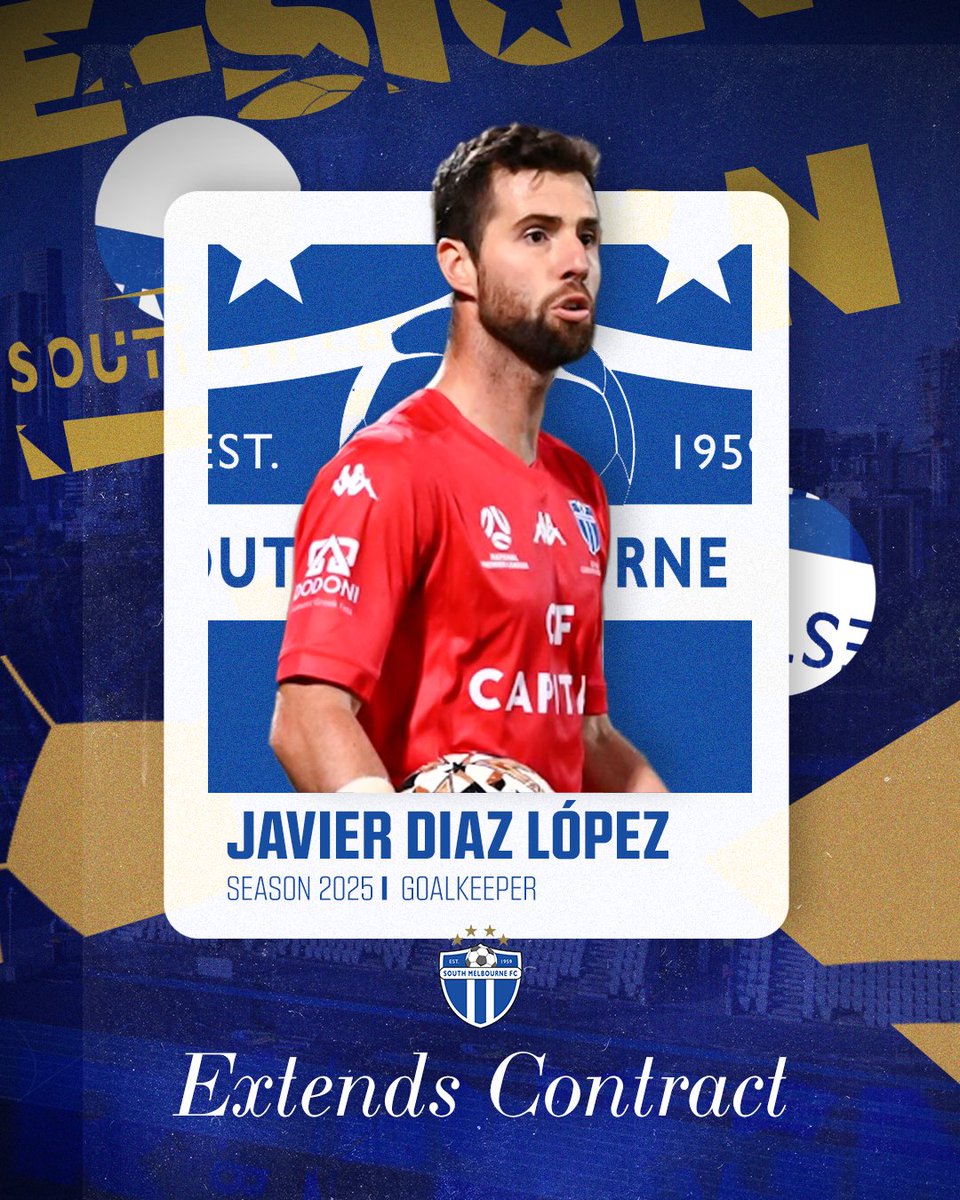 South Melbourne are delighted to announce that three-time NPL Victoria Goalkeeper of the Season, Javier Diaz Lopez, has extended his contract for a further two seasons.

Lopez has been a standout performer since arriving at Lakeside and continues to be a leader within our squad.