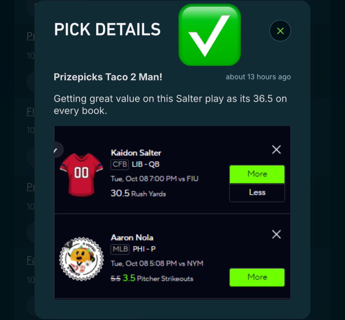 Couple <a href="/TheBetBucket/">BetBucket</a> cashes from today! 💰

One Seth Jones SOG away from a +500 cash. 🙄

Get access to EVERY bet I make over on Betbucket, You can use code “Twitter” to knock 25% off your first month! 🤝
betbucket.com/creator/2ccd2-…

#PrizePicks #GamblingTwitter