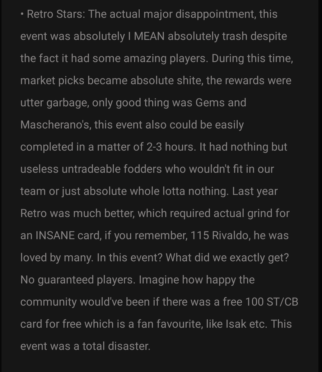 BackMossPlayz's tweet photo. IMPORTANT POST.

Reminder: THERE ARE 8 ATTACHMENTS. 4 in this, and the other 4 in the replies. Check them out if you're interested and can afford to use your time on reading them.

Talking about the current state of FC Mobile.

The game is slowly k*lling itself, and here are some of my points why it happened, and I need your guys help, if you read it, conclude more points so I'll be making another post later on how we can get together as a community to fight against it possibly. 

We together should stand as a community to overcome against this and possibly change the game.

And, we should perhaps stop spending money on the game from now as it's clearly not worth it. Some people spend thousands of FC points to get a sh!t cards and garbage rewards.

Your support and your replies shared will be appreciated. 

Repost, share, like, comment as much as you can so it can reach everyone. 

@tutiofifa @kean_eafc @minusfcmobile @Nikolas7FC @FcBrownYT @GWM9MOP @ShreyP21 @MariusMM06 @Nakata767  @FCM_GAMINGREAL @ea_fcmobile_ @ChaplotGarv @vup018 @MeeerSzn @FCMobileCrew @Ea_FcMogul
@FirstHalfYT @KJavierFM @EAFCUniverse24 @abhayv5545 @Akash62455881 @DrPinguPlays
@Amar__FC @khoonigamingg @Azraelgaming18 @Neonfc24 @Archlordyt02 @ea_fcmobile_ @EAFCMobileForum @SGamerFC @FcBrownYT @FCMobileCrew @BudRup_Gamer @GigaXGame @fcmobileenews @Sappurit @artemii4fifa @minusfcmobile @solaprise2 @itsrazzhd @TASGAMING04 @MysterioDeYT @IvanEAFC @PhanMinhHauFFM