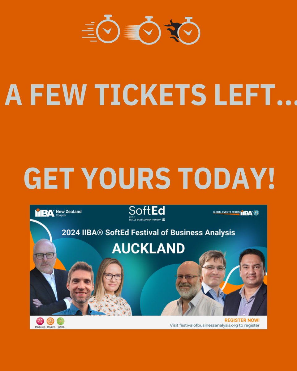 Kia ora koutou,   A few more tickets left to our 2024 IIBA SoftEd Festival of Business Analsysis so make sure you get your ticket today!  Buy Tickets - Festival of Business Analysis 2024