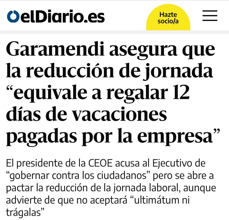 Qué raro que Garamendi no diga nada sobre que el 48% de los 320 millones de horas extra que se realizan en España al año no se pagan.

180.000 puestos de trabajo que se dejan de crear, 2.500M€ al año que no se paga a trabajadores y 750M€ a la Seguridad Social.

¿Garamendi?