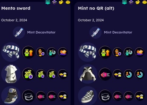 Here are my current builds for the big 3 of the Splatanas