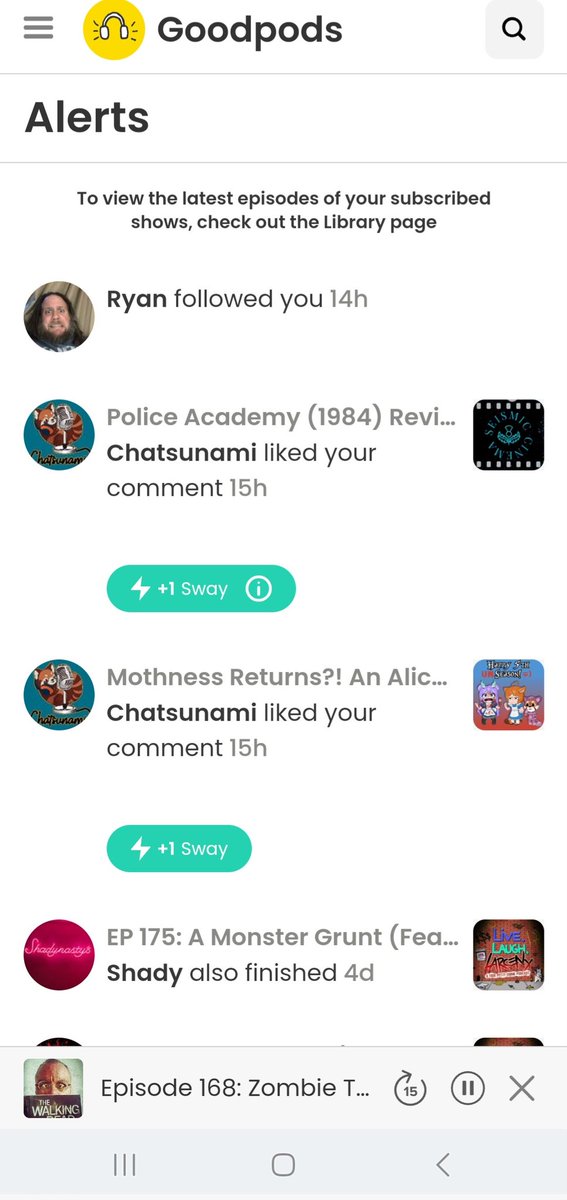 Wow this <a href="/GoodpodsHQ/">Goodpods</a> update is gonna take some getting used to! 😮

85 alerts since yesterday, have no idea how to 5 star my listens and now features "Sway" 🤔