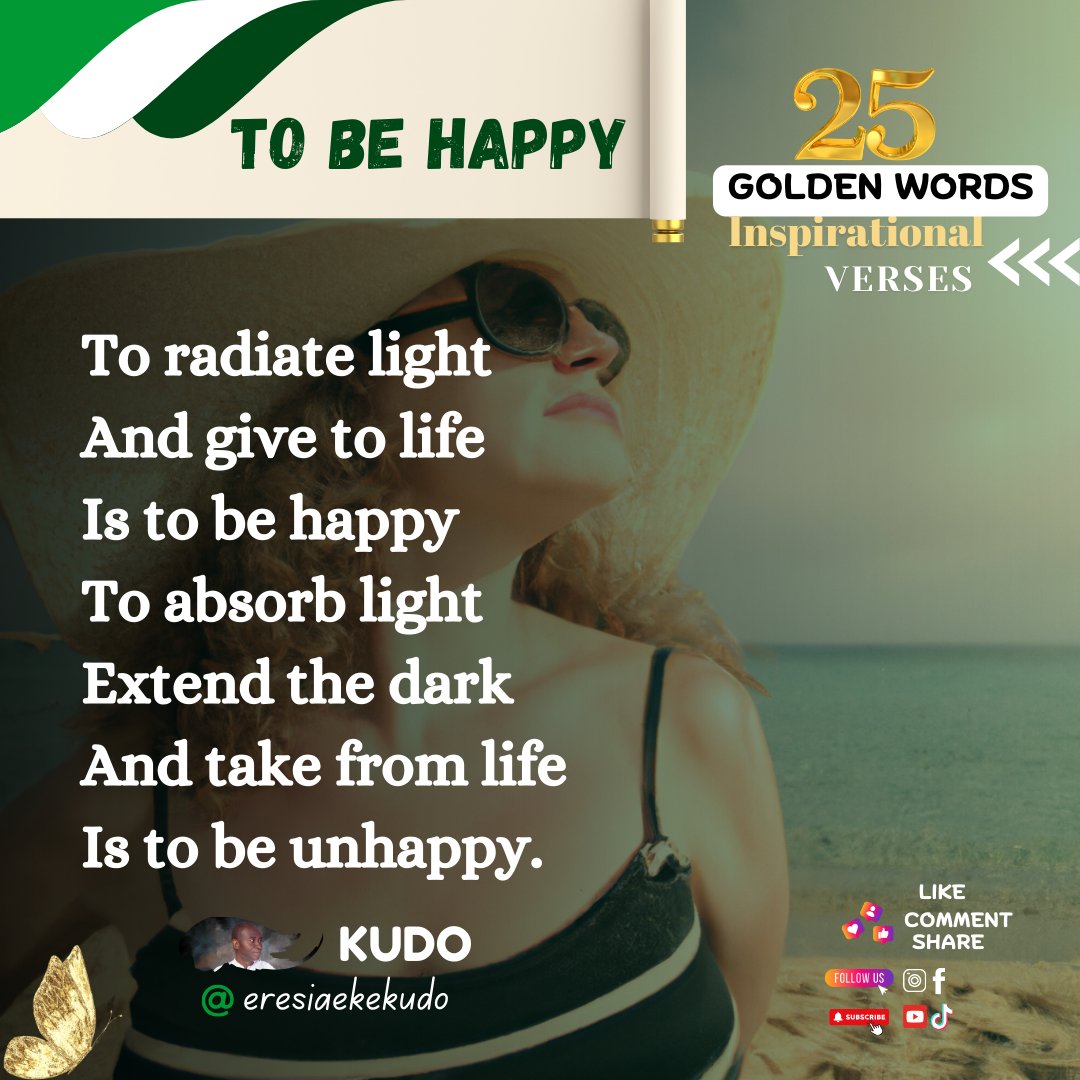 Kudos_corner's tweet photo. ✨ TO BE HAPPY ✨
Happiness isn't just about receiving—it's about shining your light and sharing it with others. 🌟💖

#25GoldenWords #KudosCorner
How do you radiate happiness? Share your thoughts below! https://t.co/CjrQnHQIHT