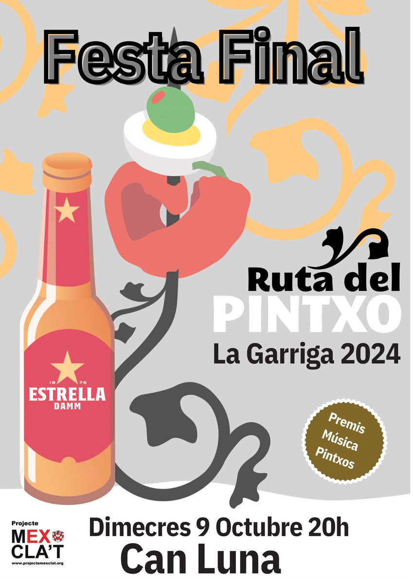 Projecte Mexclat (@projectemexclat) on Twitter photo 🤩 Avui estem de festa!! Aquest vespre, Can Luna acull la fests final de la <a href="/rutapintxolg/">Ruta del Pintxo LG</a> !
Sabrem els locals reconeguts i ho farem amb música i pintxos!
Us esperem a les 20h a Can Luna!
#laGarriga #RutaPintxoLG 🤩 Avui estem de festa!! Aquest vespre, Can Luna acull la fests final de la <a href="/rutapintxolg/">Ruta del Pintxo LG</a> !
Sabrem els locals reconeguts i ho farem amb música i pintxos!
Us esperem a les 20h a Can Luna!
#laGarriga #RutaPintxoLG