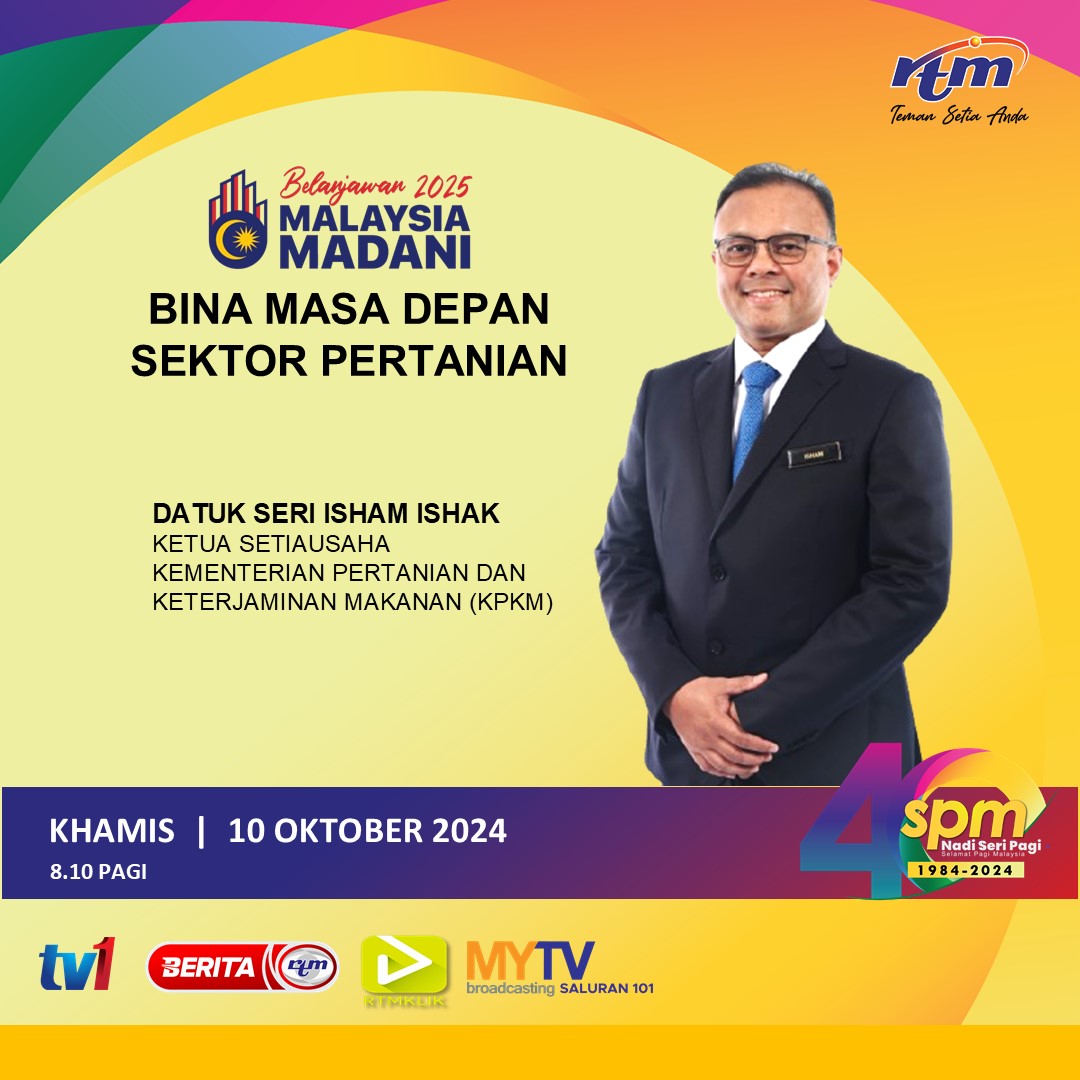kpkmmalaysia's tweet photo. Saksikan temubual eksklusif secara langsung bersama Datuk Seri Isham Bin Ishak, Ketua Setiausaha Kementerian Pertanian dan Keterjaminan Makanan menerusi program SELAMAT PAGI MALAYSIA. Topik perbincangan kali ini "BINA MASA DEPAN SEKTOR PERTANIAN".
 
#KPKMMalaysia https://t.co/ADmhUq4EaN