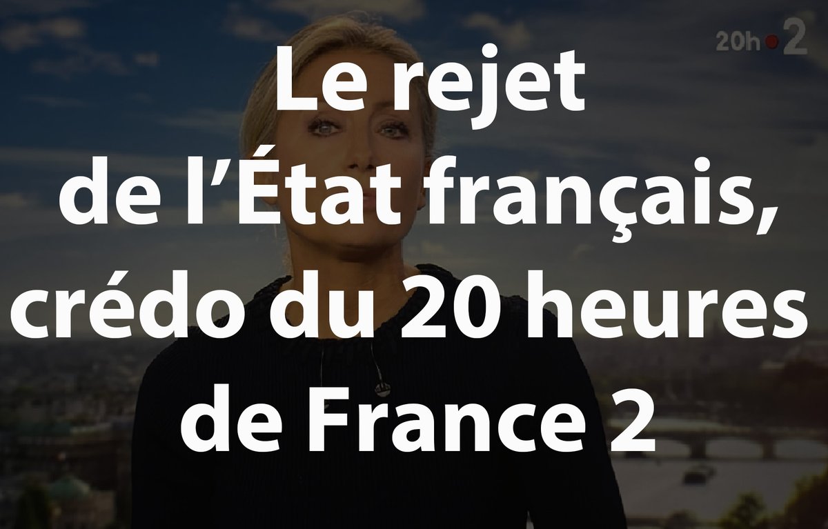 medias_citoyens's tweet photo. LE REJET DE L’ÉTAT FRANÇAIS, CRÉDO DU 20 HEURES DE FRANCE 2 - Sur France Télévisions, il n’y a pas qu’à la direction des programmes où l’on déteste l'État ! (cf. notre post sur le se sujet de la semaine dernière). Celui-ci se trouve rejeté, dans une très large mesure, par la rédaction du 20 heures de France 2 en semaine. En perte de vitesse depuis l’introduction de sa nouvelle formule (qui dure désormais 50 minutes au lieu de 40), le journal phare du service public audiovisuel a choisi de ne pas modifier sa ligne éditoriale pourtant critiquée de toutes parts. Outre un grand nombre de sujets négatifs et dépréciatifs, le journal poursuit son travail de sape contre l’État français accusé, quotidiennement, d’à peu près tous les maux. Sur la seule édition du mardi 08 octobre 2024, nous avons identifié 3 reportages dont le parti-pris en ce sens se révèle manifeste...

UN PREMIER RÉQUISITOIRE CONTRE L’ÉTAT

Dans un sujet consacré au non-paiement de loyers par la gendarmerie nationale, le reportage vire rapidement au réquisitoire contre l’État : « Au village de Cabestany, (Pyrénées-Orientales), l’affaire fait causer et suscite incompréhension et raillerie. "Ce serait bien que l'État paye", indique une habitante. "On va se cotiser pour les aider à payer", en rogne une autre. La commune n'est pas la seule concernée ». Le procès à charge se concentre ensuite sur l’ancien ministre de l’intérieur - désigné comme responsable de la situation en dépit du contexte exceptionnel des JO et de l’intervention massive en Nouvelle Calédonie - et qui aurait selon le journaliste « laissé une ardoise à son successeur » ; le beau rôle revient finalement au ministre Retailleau qui s’engage à régulariser les impayés.

L’ÉTAT SUR LE BANC DES ACCUSÉS

Dans la foulée, la présentatrice introduit un second sujet à charge contre l’État en empruntant un ton affligé : « Et la colère des collectivités envers le gouvernement ne risque pas de s’éteindre puisqu’ils ont découvert aujourd’hui l’ampleur de leur contribution pour faire baisser le déficit ; ce sera 5 milliards d’euros en moins pour les collectivités locales ! Et c’est sans compter sur l’inflation ». Le reportage enchaine : « Mauvaise nouvelle pour le maire de Bordeaux, la ville devra sans doute se serrer la ceinture l’année prochaine (...) La ville a déjà fait des efforts pour faire baisser ses charges en baissant la température dans les gymnases et le bassin des piscines, alors ici les injonctions de l’État passent mal ». Pierre Hurmic (le maire de Bordeaux) est alors interviewé : « La méthode de l’État est scandaleuse, qu’il commence par balayer devant sa porte ».
 
L’ÉTAT ENCORE COUPABLE !

Le reportage suivant s’intitule « Budget : coût de rabot sur l’apprentissage ». La rédaction choisit, comme à  l'accoutumée, de ne traiter que le pire d'un phénomène en choisissant la frange (très minoritaire) d’apprentis diplômés qui pourraient ne plus bénéficier des aides. Pour le journaliste en voix off « Une piste d’économie pour l’État qui ne passe pas pour le dirigeant de cette compagnie (...) Un projet inquiétant pour les représentants des petites entreprises reçues justement à Matignon ».

UNE ITW À CHARGE CONTRE UN REPRÉSENTANT DE L’ÉTAT

À la toute fin du journal, le ministre des Affaires étrangères Jean-Noël Barrot est l’invité de la rédaction. Assez rapidement, la présentatrice montre de l'agacement envers son invité au motif que celui-ci ne répondrait pas à l’une de ses questions sur la responsabilité du Hezbollah dans la guerre au Liban ; pourtant, le ministre a clairement signifié la forte responsabilité du mouvement terroriste dans le conflit en cours. Anne-Sophie Lapix enchaine avec un tacle au chef de l’État (son aversion pour "le locataire de l'Élysée" est de notoriété publique) doublé d’un lapsus fâcheux : « Hier à Paris, le nom d’Emmanuel Macron a été sifflé lors du rassemblement du FRIC, euh du CRIF en hommage des victimes du 07 octobre ».

@Arcom_fr @infofrance2 @datirachida @MurielPleynet 
@arnaudcomte