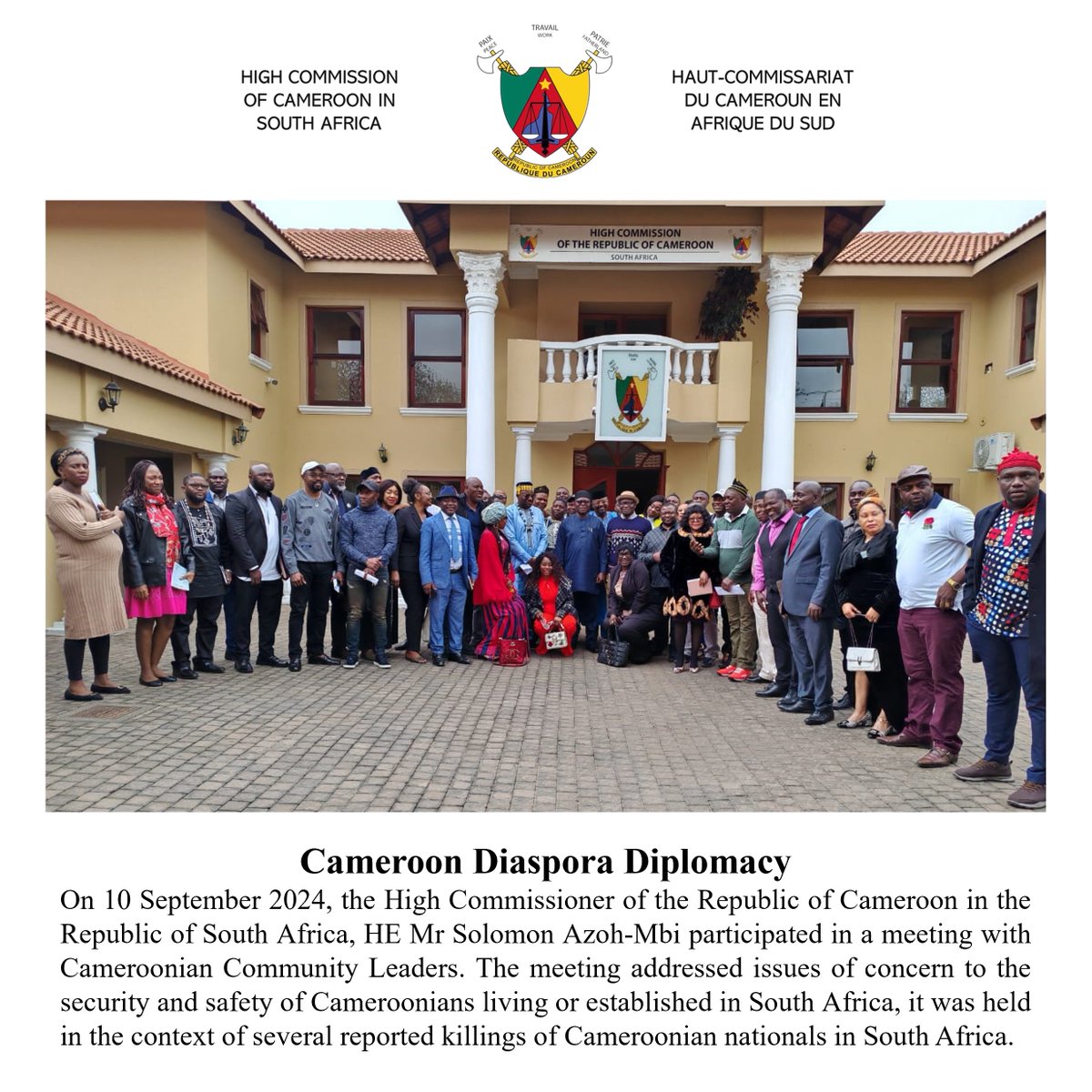 cameroonhc_sa's tweet photo. The High Commissioner's Meeting with Cameroonian Community Leaders https://t.co/efovx856Mq