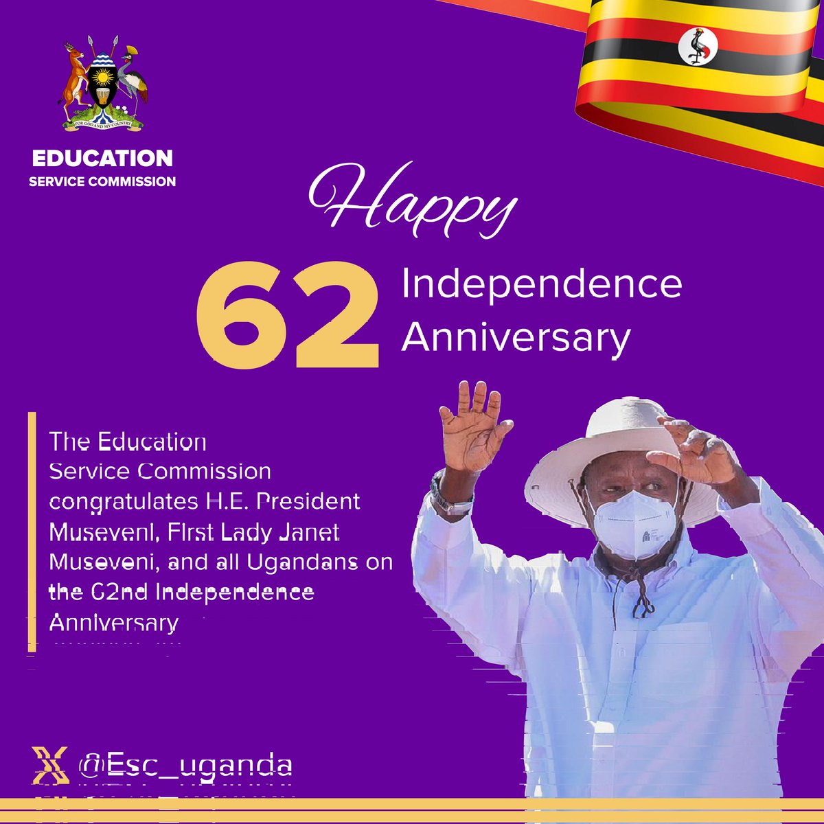 Education Service Commission, Uganda (@esc_uganda) on Twitter photo The Education Service Commission extends its congratulations to H.E. President <a href="/KagutaMuseveni/">Yoweri K Museveni</a>, First Lady <a href="/JanetMuseveni/">Janet K Museveni</a> and all Ugandans on the 62nd Independence Anniversary. <a href="/ps_lukwago/">Dr. Asuman Lukwago</a> <a href="/BukenyaLillian/">Lillian Bukenya</a> <a href="/DeKaMug/">Dennis Mugimba</a> <a href="/Zahranamuli/">Zahra Namuli</a> The Education Service Commission extends its congratulations to H.E. President <a href="/KagutaMuseveni/">Yoweri K Museveni</a>, First Lady <a href="/JanetMuseveni/">Janet K Museveni</a> and all Ugandans on the 62nd Independence Anniversary. <a href="/ps_lukwago/">Dr. Asuman Lukwago</a> <a href="/BukenyaLillian/">Lillian Bukenya</a> <a href="/DeKaMug/">Dennis Mugimba</a> <a href="/Zahranamuli/">Zahra Namuli</a>