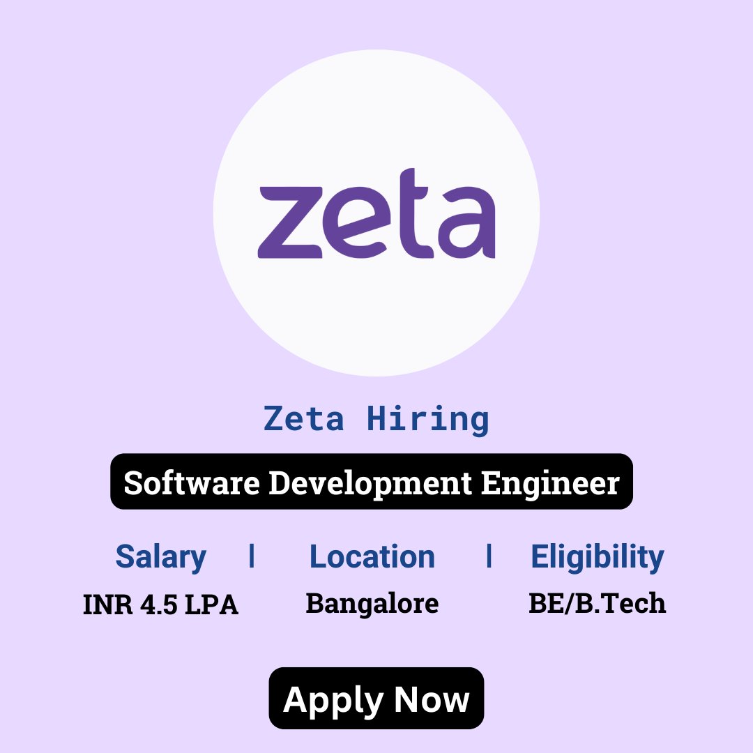 karthikpattadi's tweet image. 🔍 Zeta Recruitment 2024 🔍
💼 Job Role: Software Development Engineer
🔗 Apply Here: zurl.co/esOW
💬 Join Our WhatsApp Group: zurl.co/HzO9
#Zeta #Recruitment #SoftwareDevelopmentEngineer #JobOpportunities