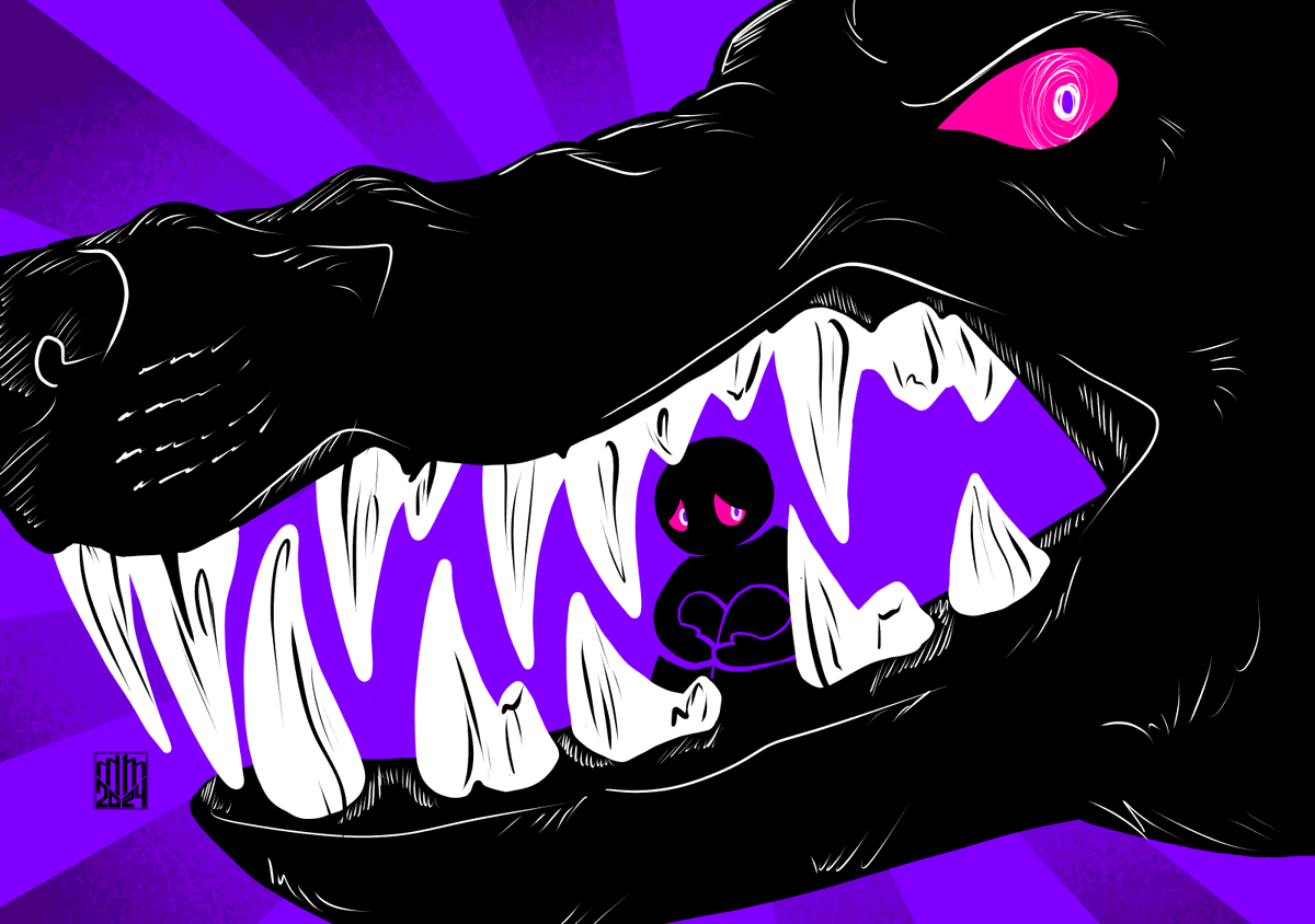 miscreantmagpie's tweet photo. Sometimes the wolf that keeps you safe is the wolf that keeps you caged. #artist #arttag #ptsd https://t.co/crZG43CQIN