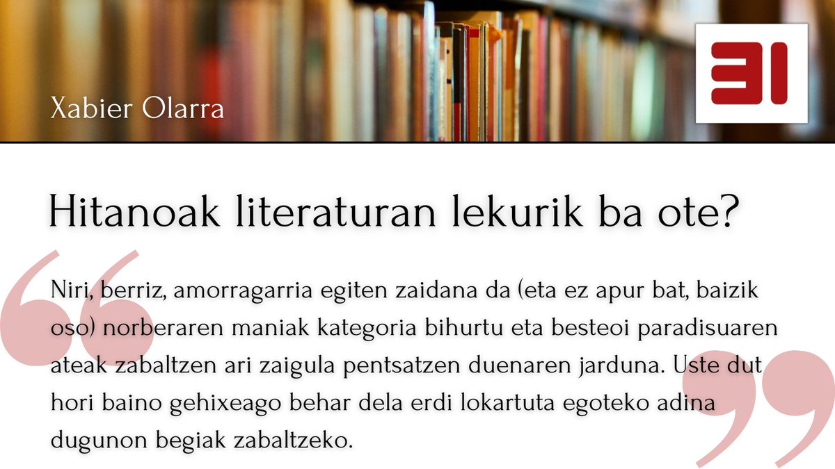 Gaur, gure blogean, "Hitanoak literaturan lekurik ba ote?", Xabier Olarrak (<a href="/XOlarra/">Xabier Olarra</a>) idatzitako artikulua:
31eskutik.eus/2024/10/09/hit…
