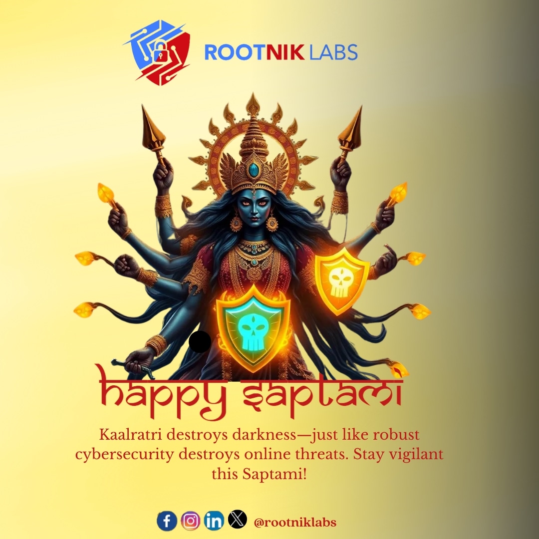 rootniklabs's tweet photo. Celebrating Saptami with strong defenses and good vibes! Happy Saptami from RootNik Labs ✨

 #cybersecurity #innovation #ai #artificialintelligence  #cybersecurityawareness  #rootniklabs #cybersecurity #security #news #update #careers #development #infosec #information https://t.co/EQhiaSX1G5