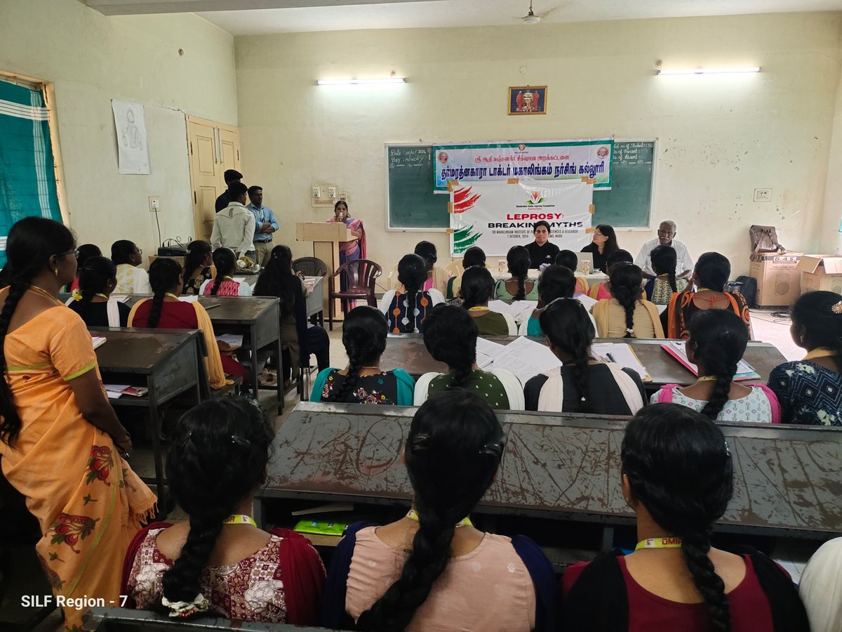SILFIndia's tweet photo. @Sasakawa_India held a powerful sensitisation session titled "Breaking Myths: Leprosy" at  Dr. Mahalingam Institute of Paramedical Science and Research in Erode, Tamil Nadu. 
Nursing students and faculty participated enthusiastically, stepping up as changemakers to spread awareness and dispel misconceptions about Leprosy.
#RestoringDignity
#BreakingMyths
#EndStigma #EndDiscrimination #EndLeprosy #Awareness #Youth #Nursing #Education