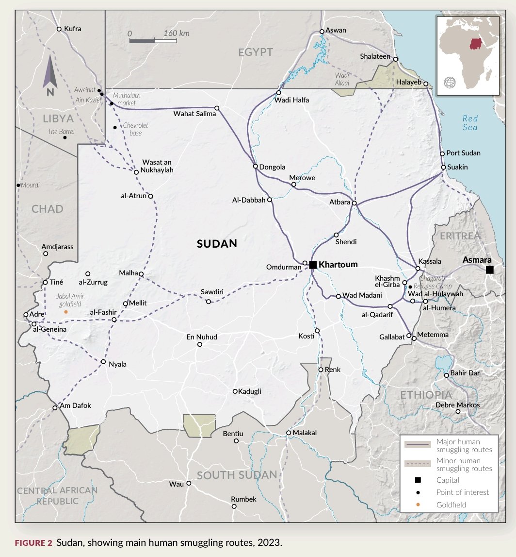 Sudan's conflict-induced displacement has fueled the development of smuggling networks on the borders with Libya, Egypt and Chad, a dynamic which will likely have long-lasting consequences.

Learn more about these alarming trends: globalinitiative.net/wp-content/upl…