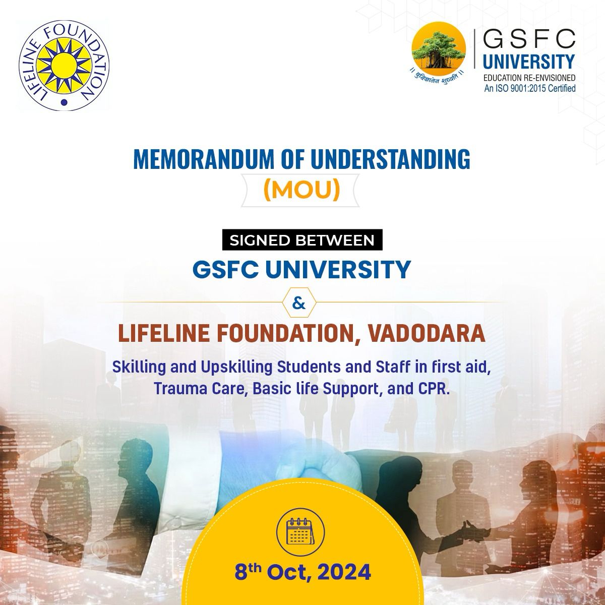 GSFCUniversity's tweet photo. GSFC University partners with Lifeline Foundation to provide training in first aid, trauma care, and CPR, empowering students and staff with essential life-saving skills.
#GSFCUniversity #LifelineFoundation #FirstAid #CPRTraining #SafetySkills #EmergencyPreparedness https://t.co/MR9sXV0nuC