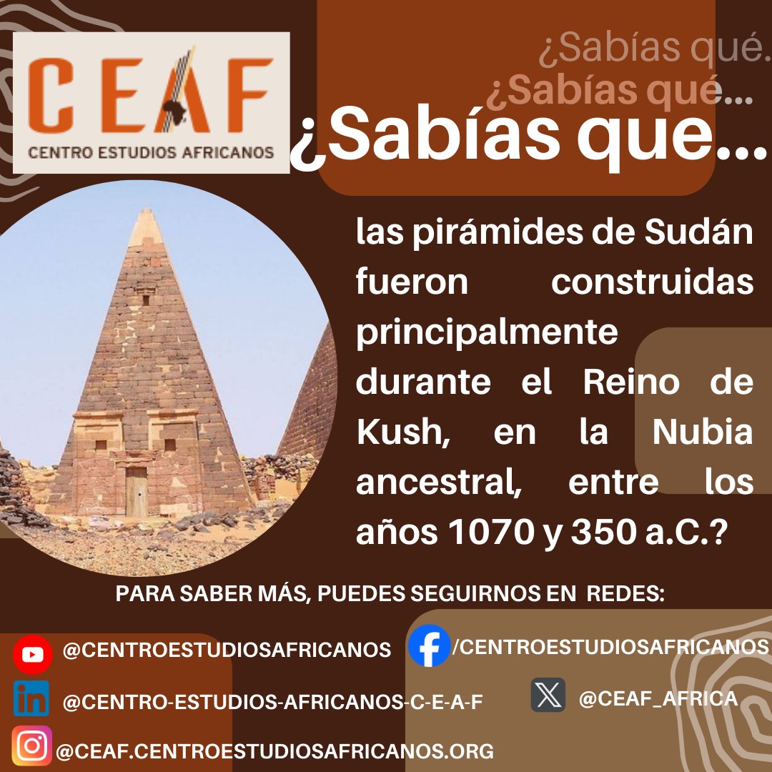 En realidad, #Sudán es el país con más pirámides, 255, y se erigieron casi todas en el Reino de #Kush. ¿Te resulta familiar #Nubia?
Sabes mucho de la civilización egipcia, pero, ¿qué sabes del #reinodeKush?
🇸🇩🔥ngenespanol.com/historia/el-re…
#Meroe #Alara #Amanirena #RomaniIteDomum