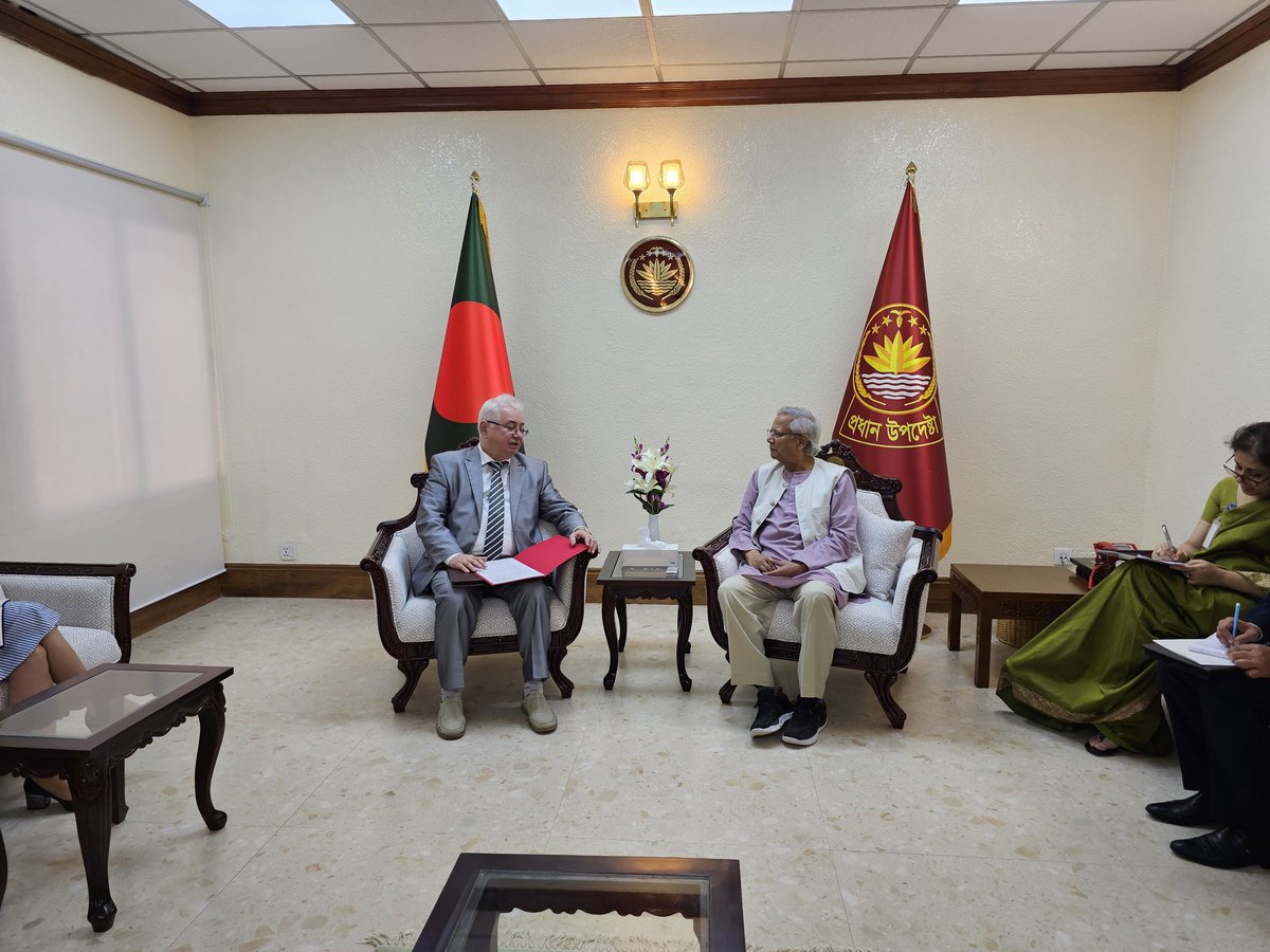 Russian Ambassador to Bangladesh Alexander V. Mantytskiy made a farewell call on Chief Adviser Professor Muhammad Yunus. They discussed Rooppur N- power plant, Russia-Bangladesh energy cooperation, fertiliser, wheat trade, student scholarships.