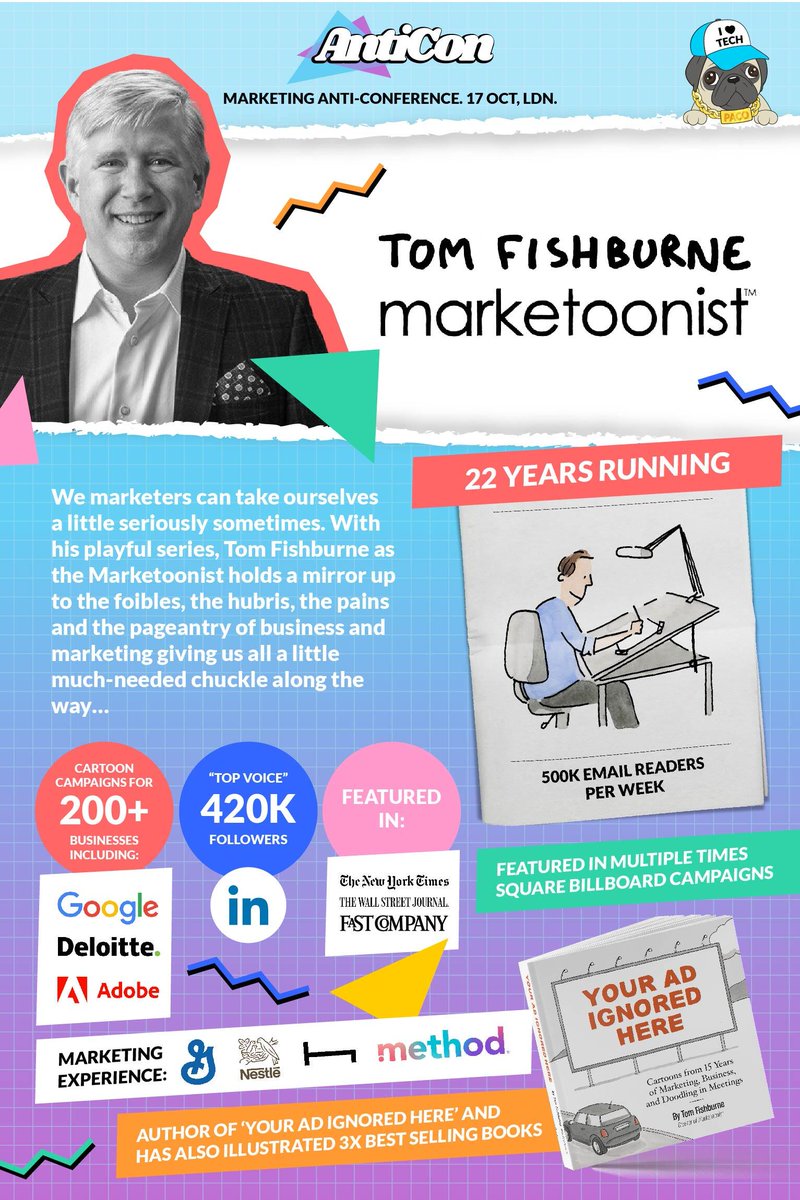 Don’t miss Tom Fishburne, founder of Marketoonist, at AntiCon on Oct 17th in London! This is his first UK speaking event in over five years! 😱

Join his session, "The Funny Side of Marketing: Avoiding the Customer Journey to Nowhere."

👉 Register here: hubs.ly/Q02SFt720