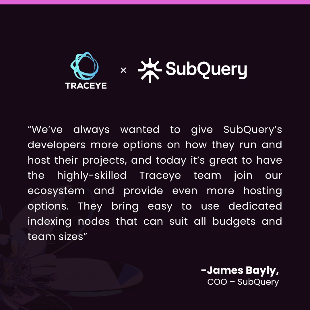 traceye_io's tweet image. Traceye x @SubQuery:  Indexing L2 &amp;amp; L3 chains just got easier!

This collab brings efficient &amp;amp; scalable blockchain solutions.  Stay tuned for game-changing indexing!

➡️ traceye.io/blog/traceye-s… 

#Traceye #SubQuery #L2 #L3 #Blockchain